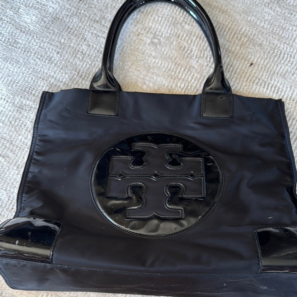 Tory Burch Black Ella Tote with Distinctive Hardware